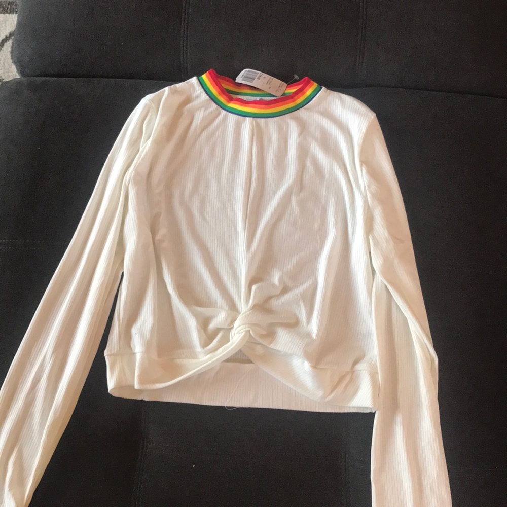 Rainbow and white knit top